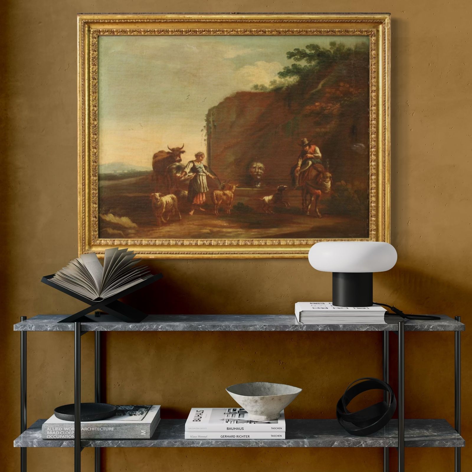 photo for sale 17th Century Bucolic Landscape Painting With Figures, Pastoral Scene