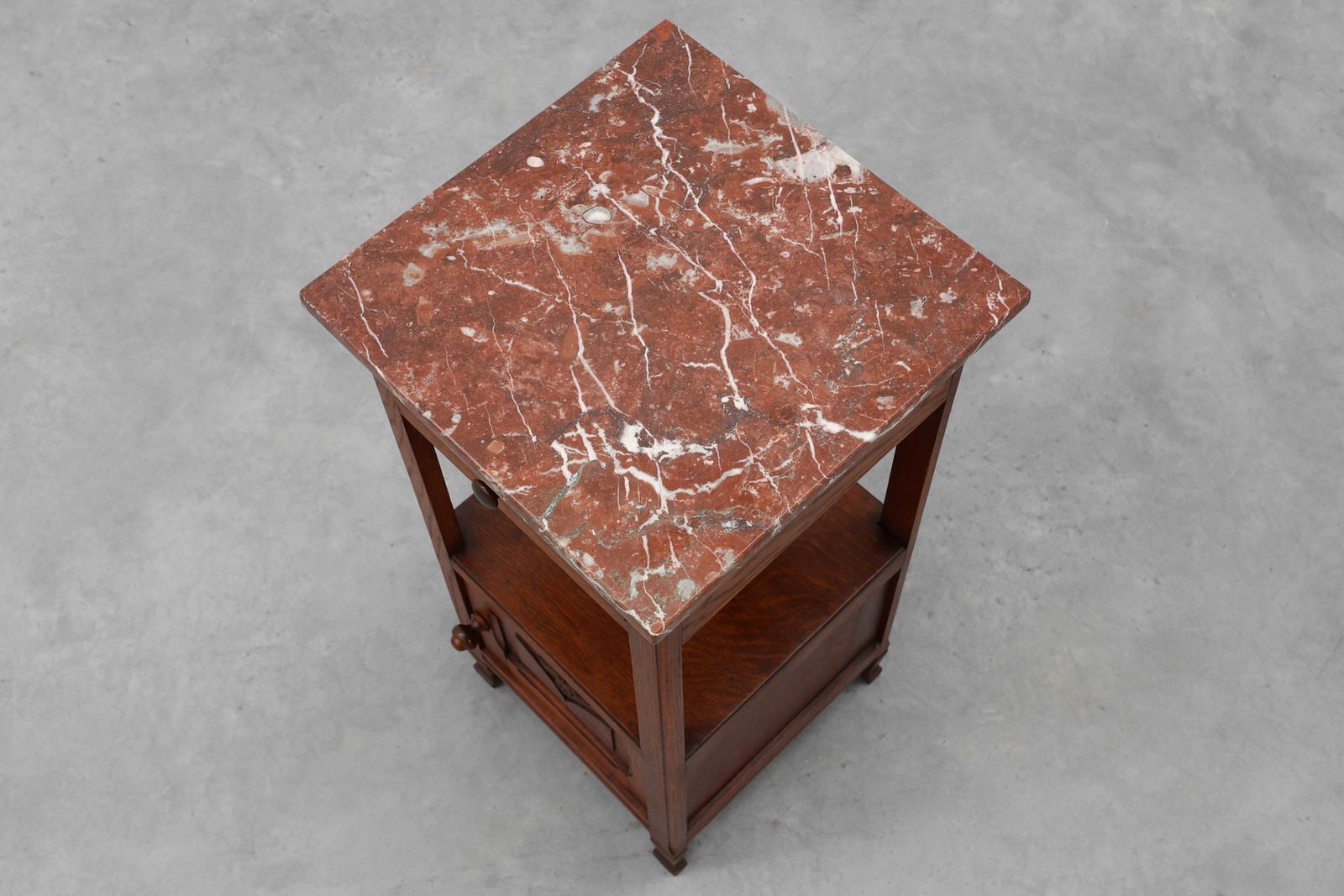 photo for sale Art Deco Wood And Terracotta Marble Top Nightstand France 1920s