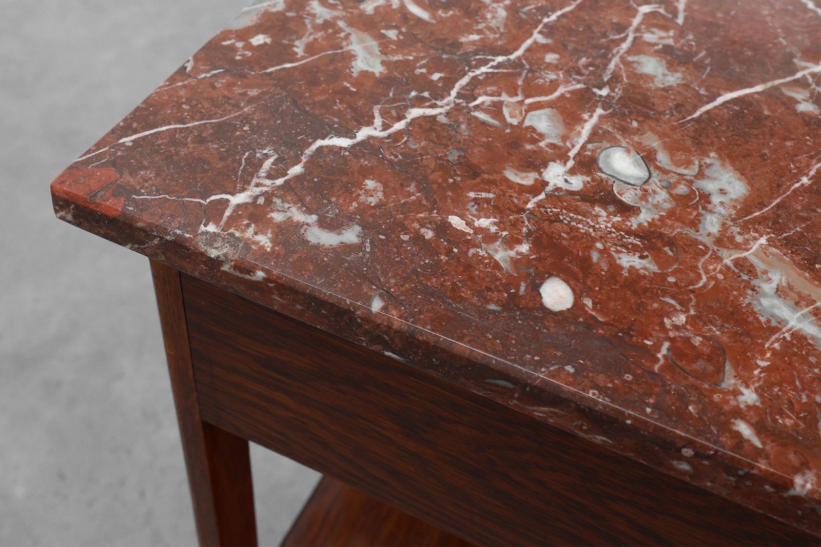 photo vintage Art Deco Wood And Terracotta Marble Top Nightstand France 1920s