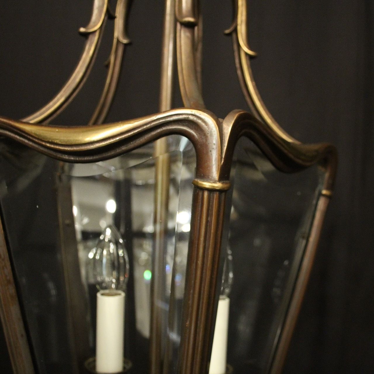 French Bronze Twin Light Antique Hall Lantern photo for sale