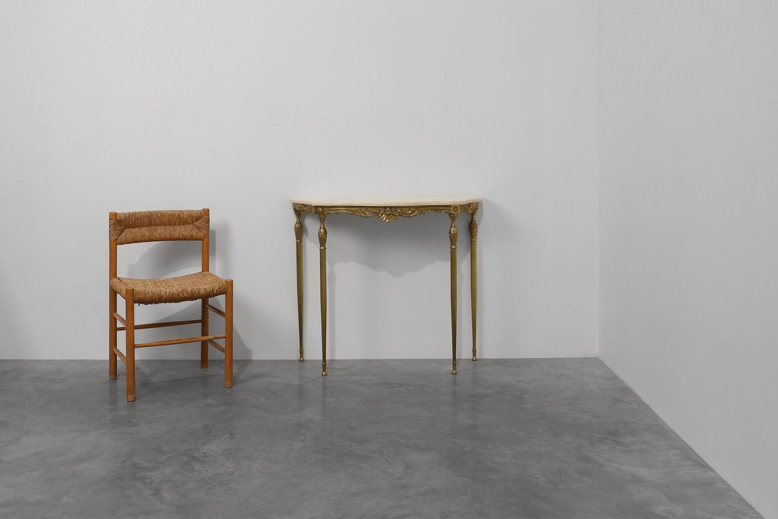 Louis XVI Copper Base And Travertine Top Console Table Italy 1950s photo furniture