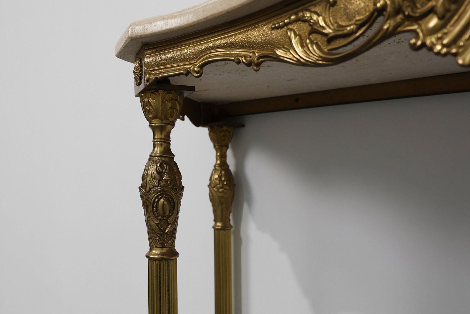 1577.0 Louis XVI Copper Base And Travertine Top Console Table Italy 1950s photo