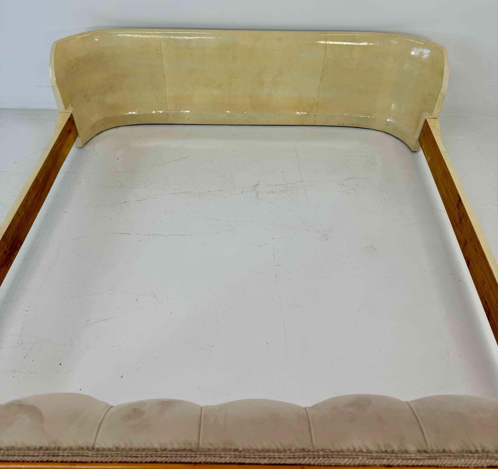 Italian Art Deco Bed Parchment Leather And Velvet 1940s Restored photo vintage