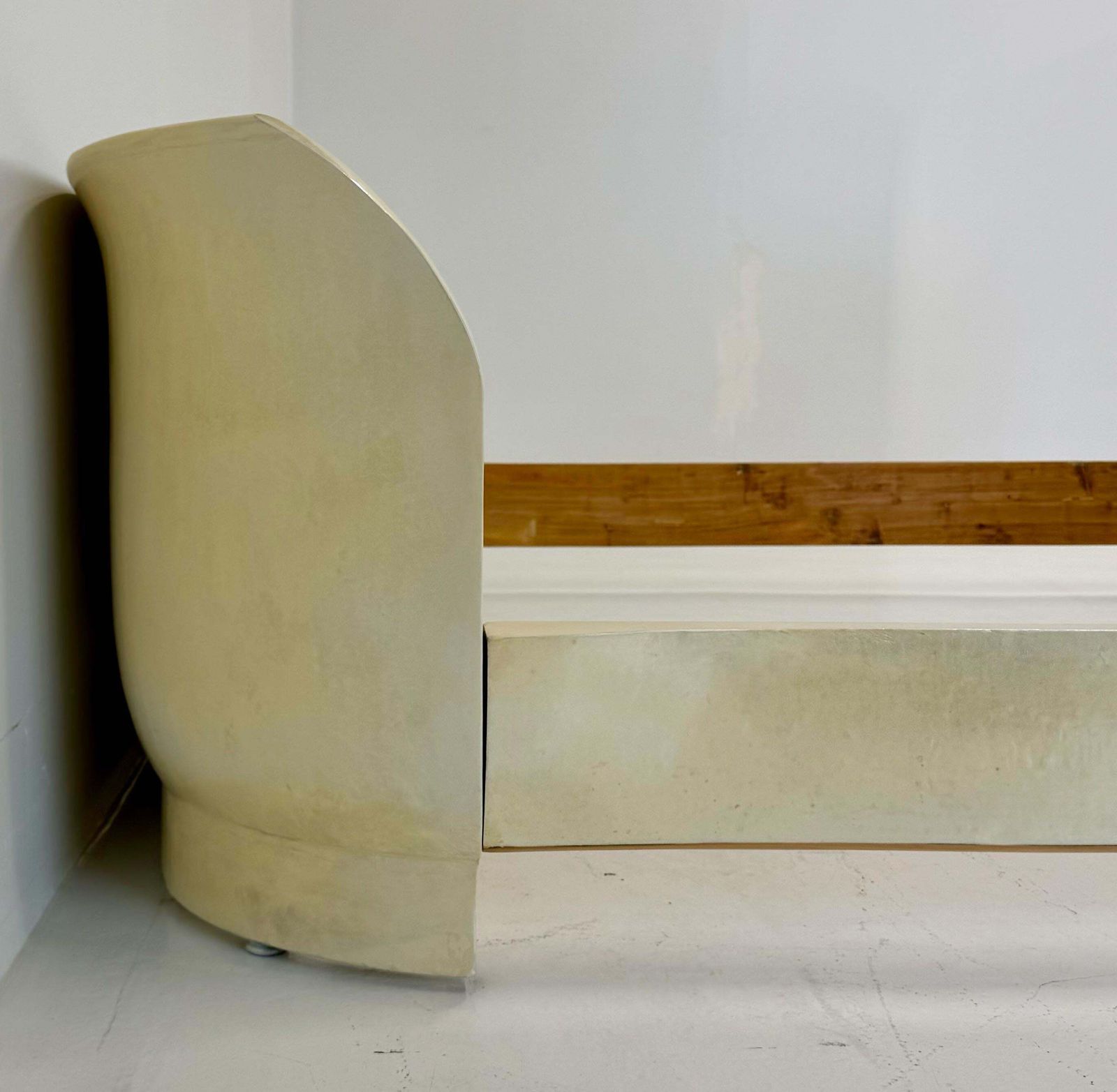 photo for sale Italian Art Deco Bed Parchment Leather And Velvet 1940s Restored