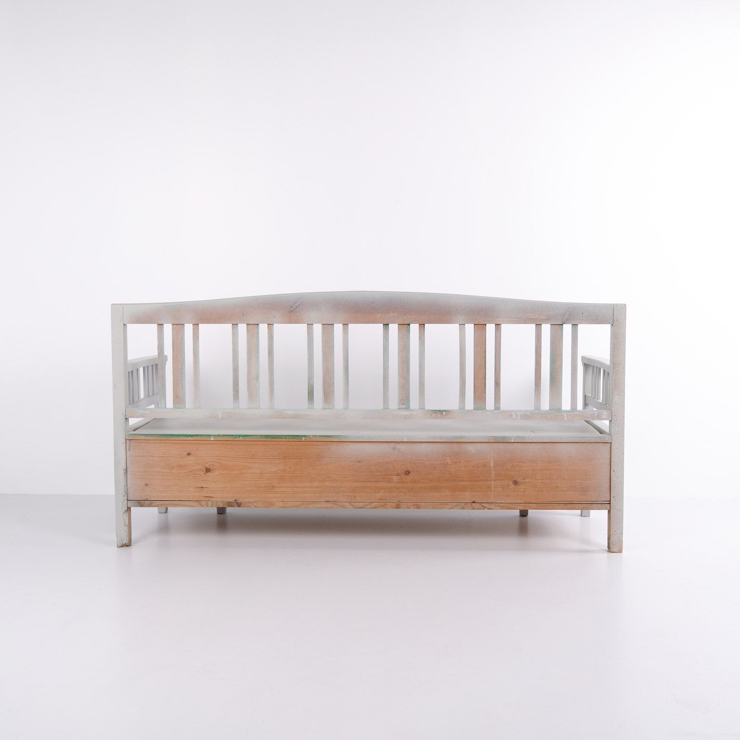 Swedish Bench   Grey Painted   Antique   Painted Pine   Year 1860s photo for sale