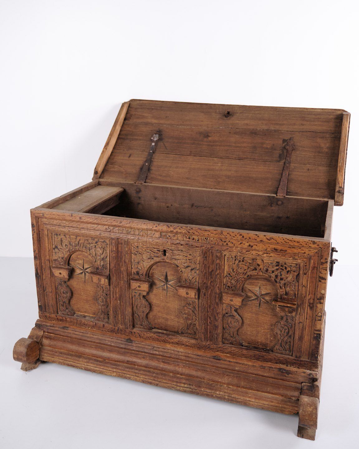 Chest – Oak – Carved Details & Inlay – C. 1860s photo vintage