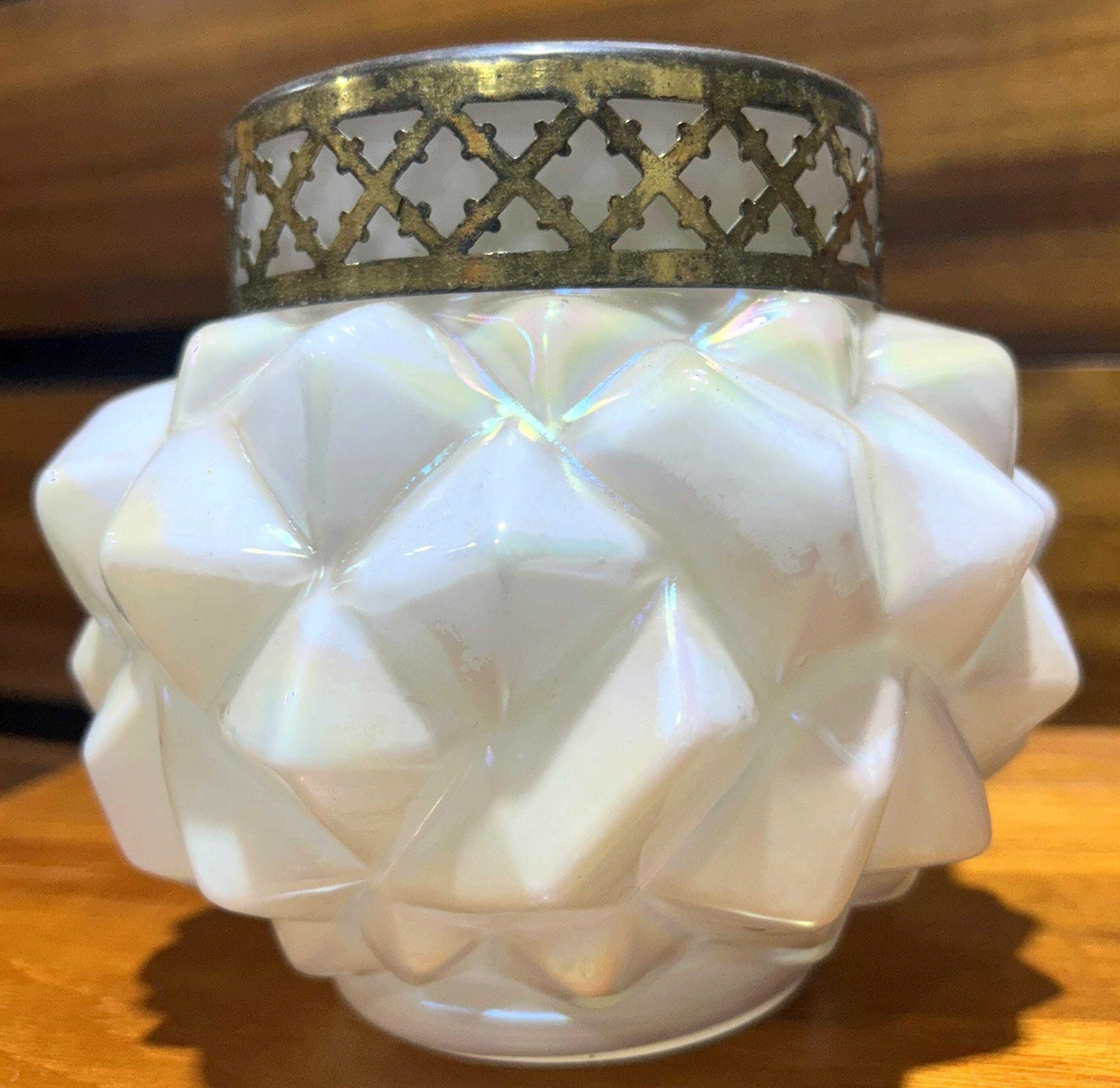 Superb Bohemian Art Nouveau Mother Of Pearl Glass Rose Bowl Applied Kralik