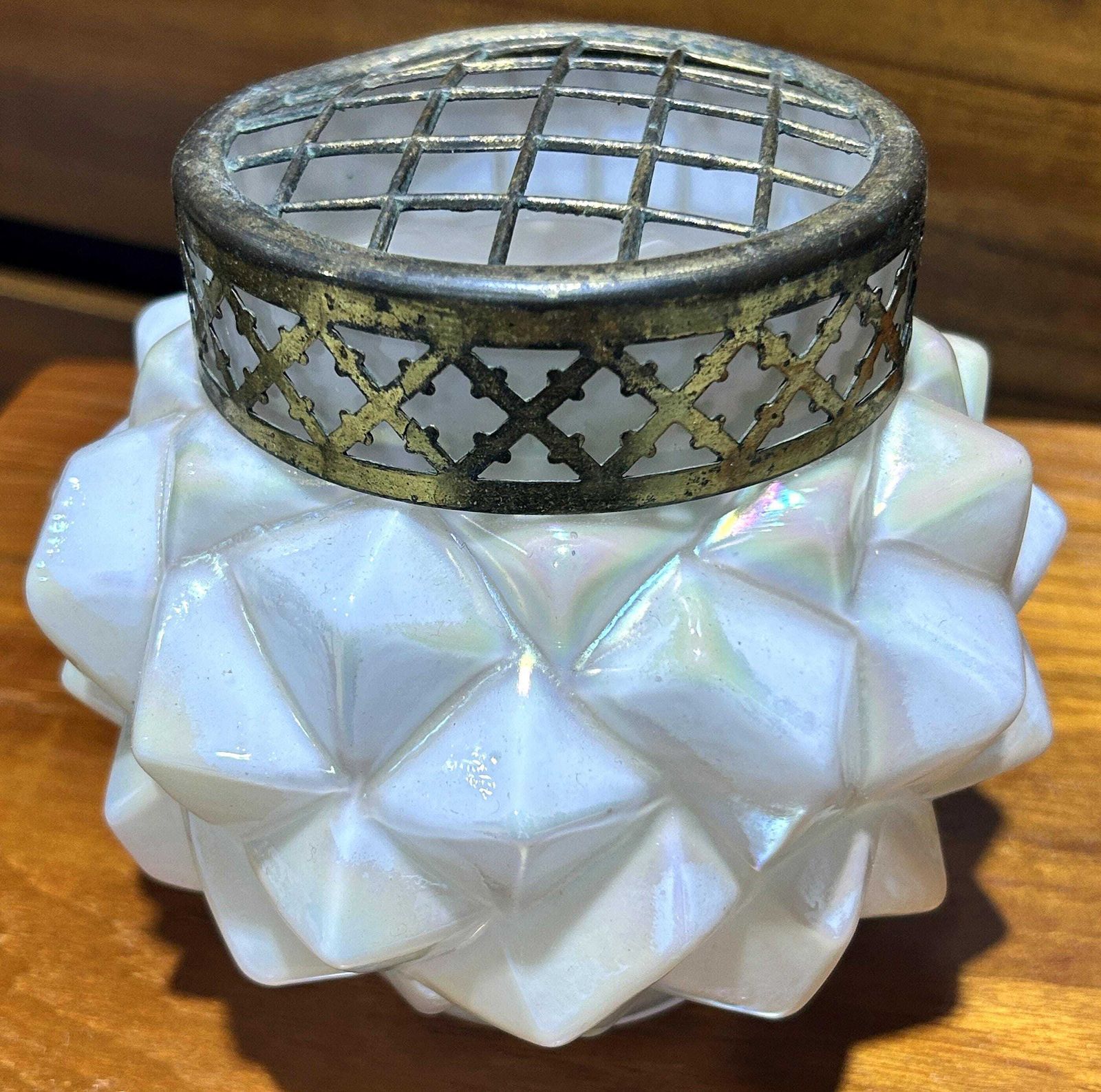 Superb Bohemian Art Nouveau Mother Of Pearl Glass Rose Bowl Applied Kralik photo for sale