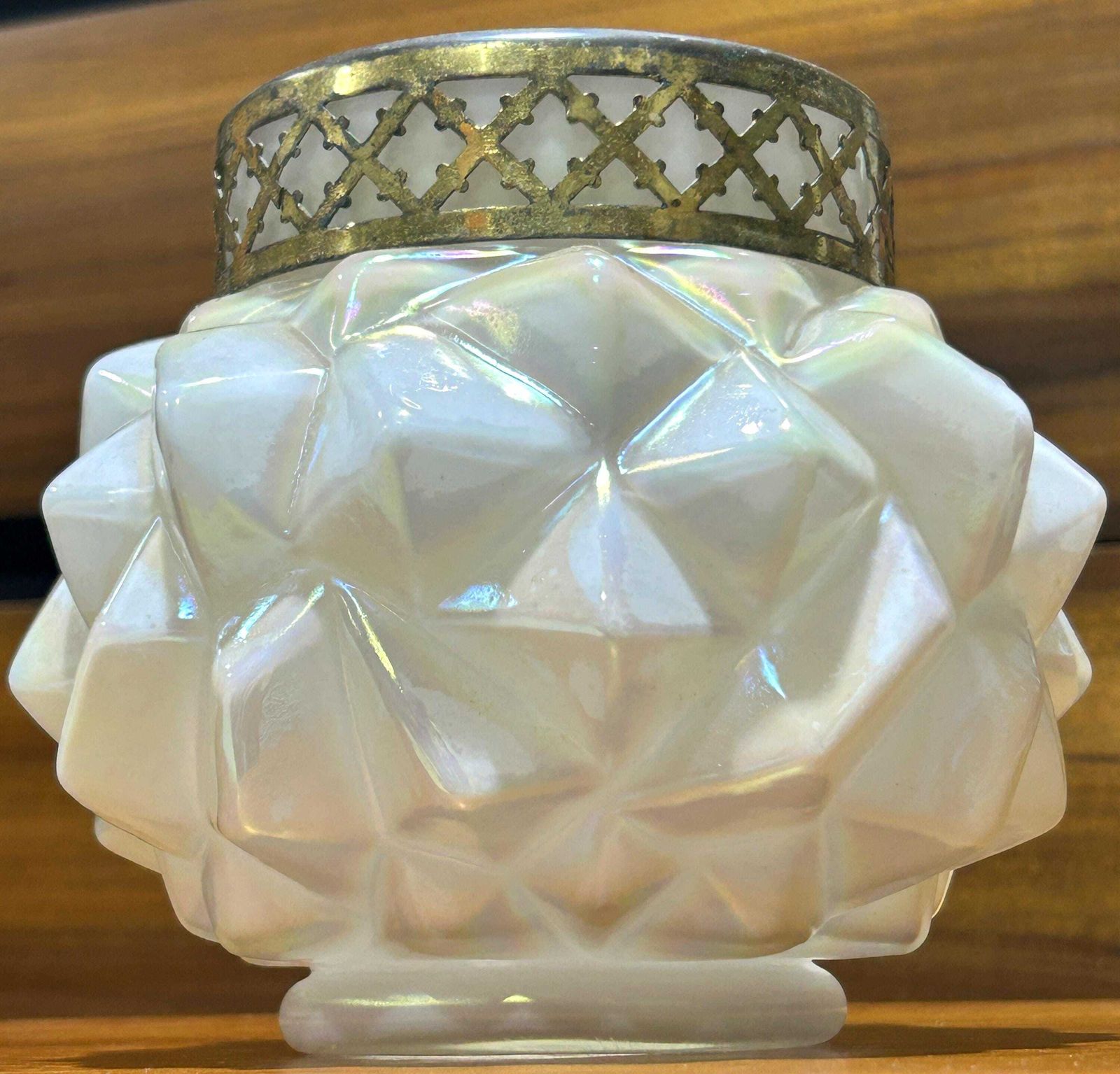 Superb Bohemian Art Nouveau Mother Of Pearl Glass Rose Bowl Applied Kralik photo vintage