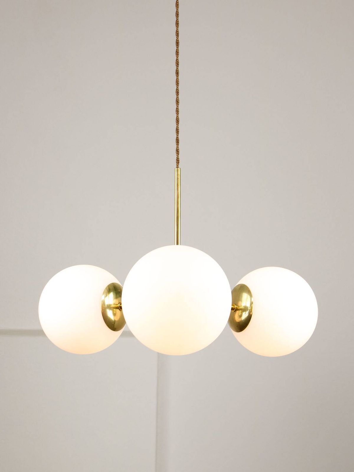 Mid Century Modern Italian Chandelier In Brass And Opaline Glass, 1960s photo 540.0