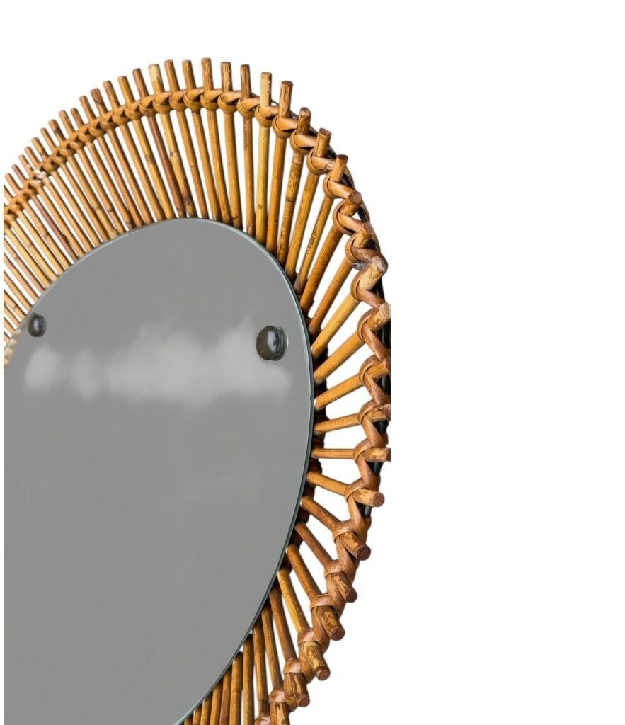 A Large 1960s Bonacina Italian Oval Pencil Reed Bamboo Mirror With Brass Detail photo furniture