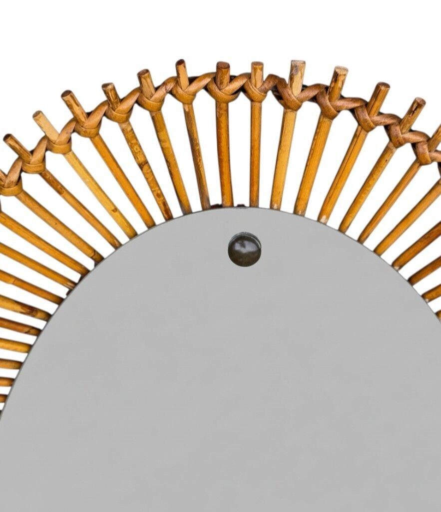 A Large 1960s Bonacina Italian Oval Pencil Reed Bamboo Mirror With Brass Detail photo buy