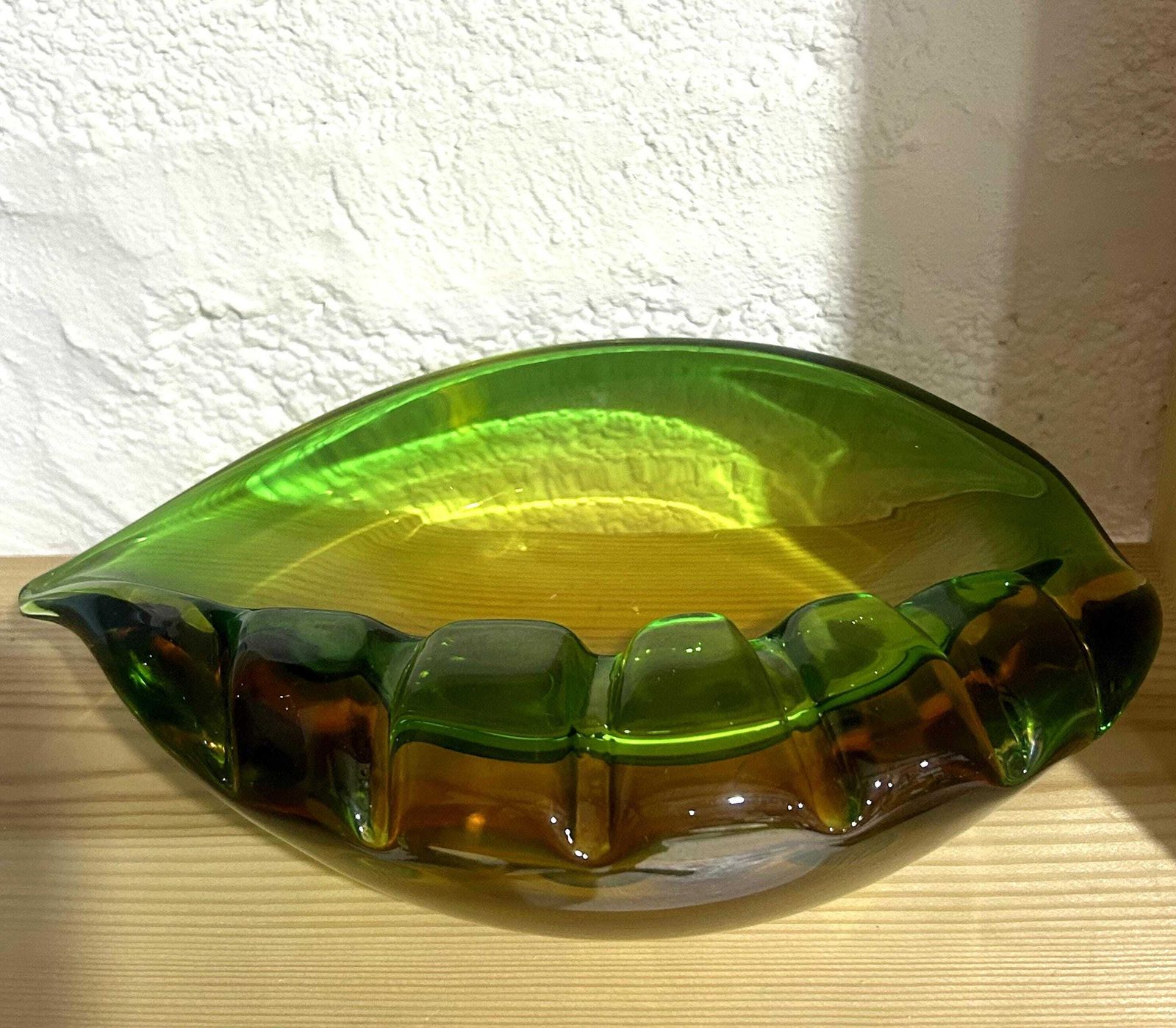 Xl Vtg Murano Cased Green/Topaz Biomorphic Art Glass Dish Attr. Archimede Seguso photo furniture