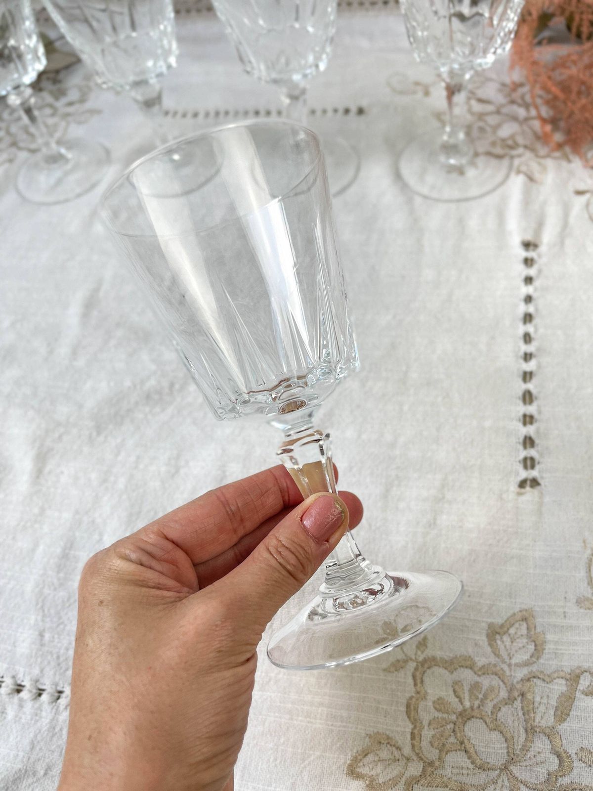 6 Vintage Cristal D'arques Versailles Water Glasses   Crystal Stemmed Glasses Made In France   Elegant French Vintage Tableware photo buy