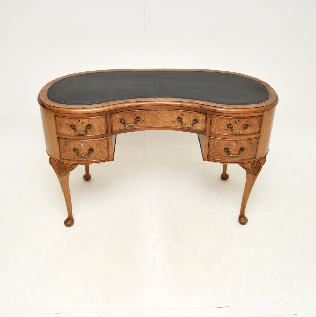 Antique Burr Walnut Leather Top Kidney Shaped Desk photo furniture