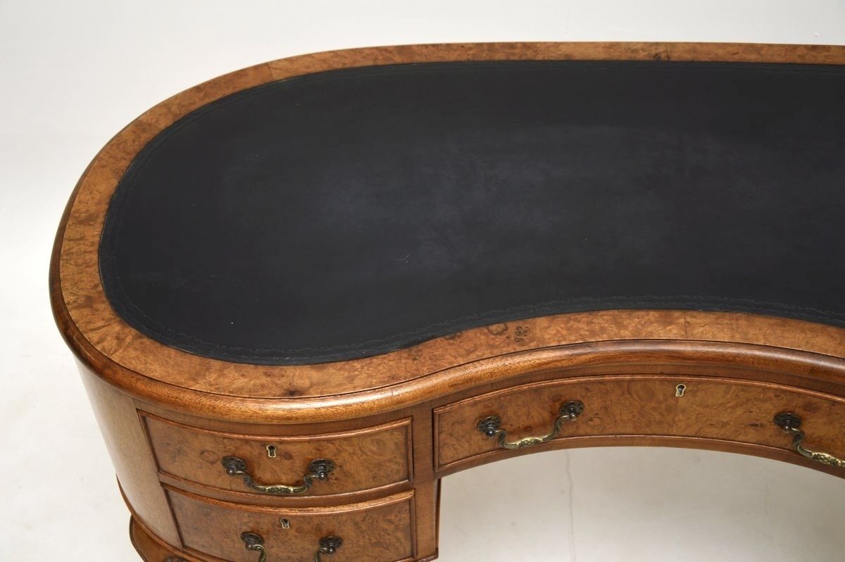 Antique Burr Walnut Leather Top Kidney Shaped Desk photo for sale