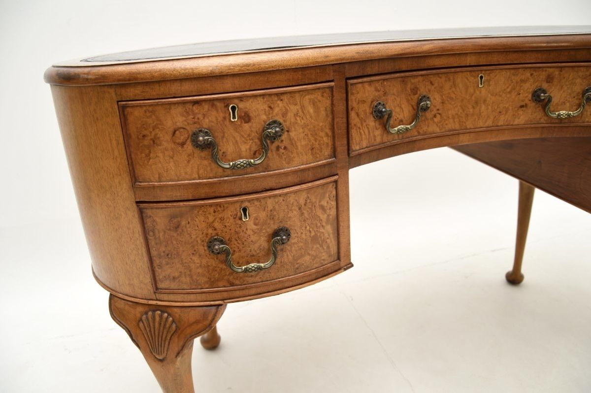 Antique Burr Walnut Leather Top Kidney Shaped Desk photo buy