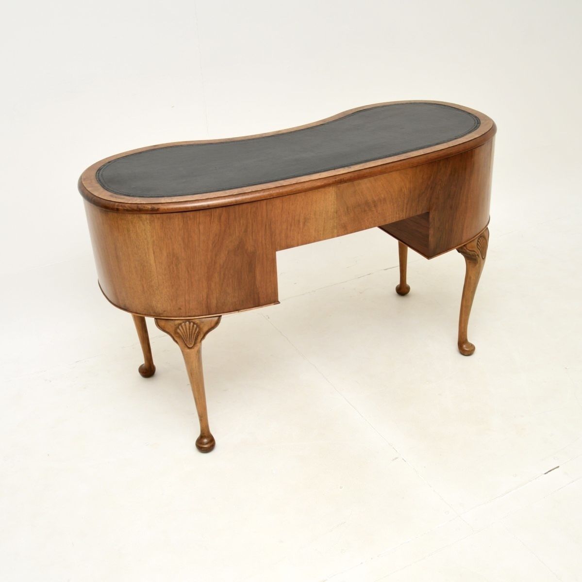 Furniture Antique Burr Walnut Leather Top Kidney Shaped Desk photo