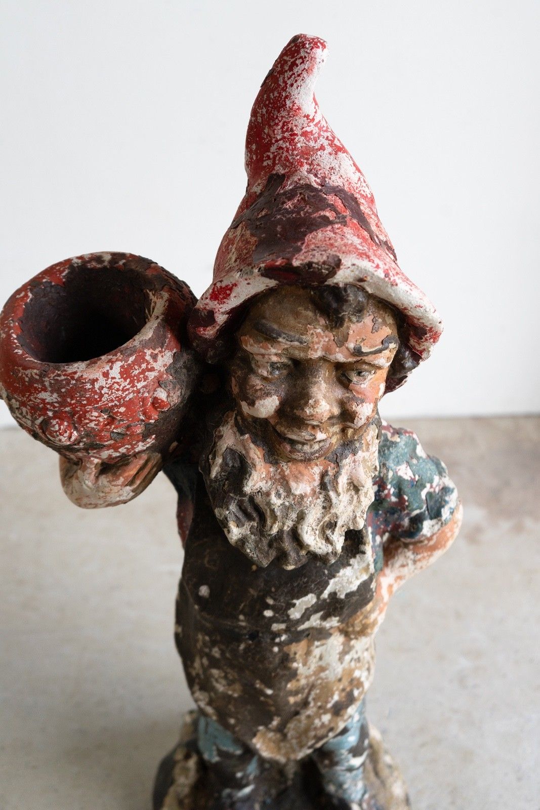 photo vinterior Large Antique German Painted Garden Gnome Figure, C. 1920s