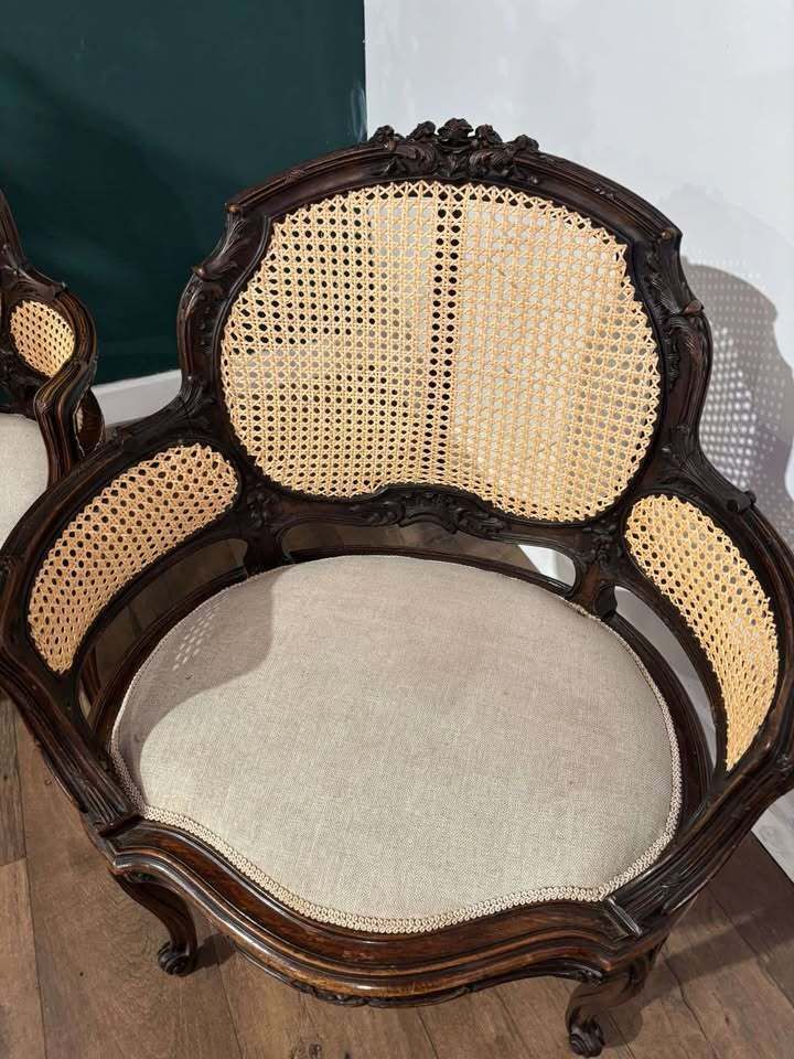 Pair Of French Louis XV Style Walnut Bergere Elbow Chairs photo Furniture