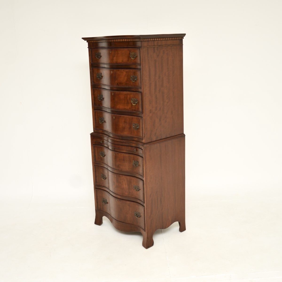 1625.0 Antique Mahogany Serpentine Chest On Chest Of Drawers photo