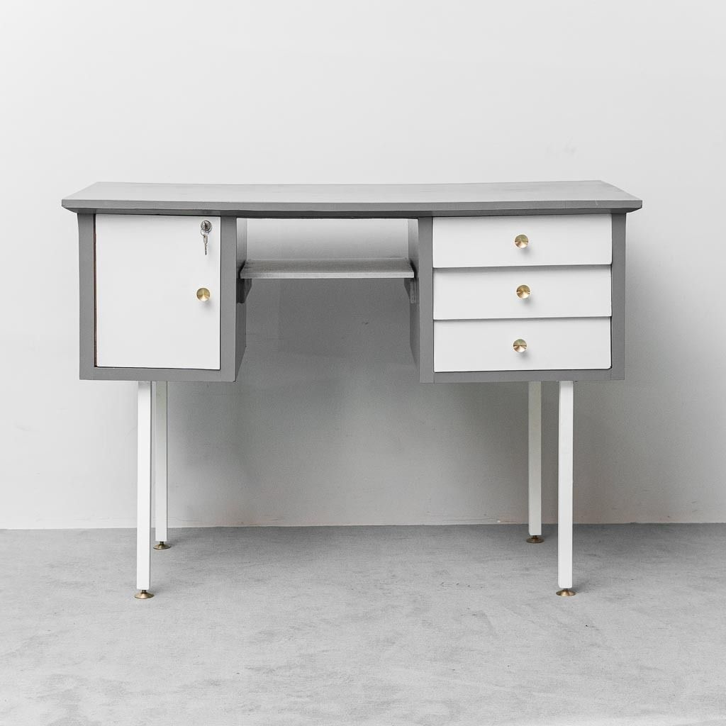 Vintage Desk With Drawers And Metal Legs, 1970s Modern Antiques photo for sale