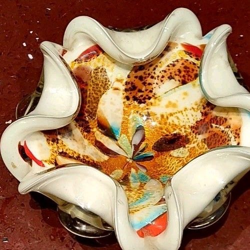 All Fruits Murano Glass Bowl By Dino Martens With Gold Flakes 1960s photo for sale