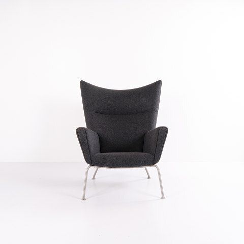 Wingchair – Hans J. Wegner – Model Ch445 – Carl Hansen & Søn – Gray Hallingdal – With Stool photo for sale