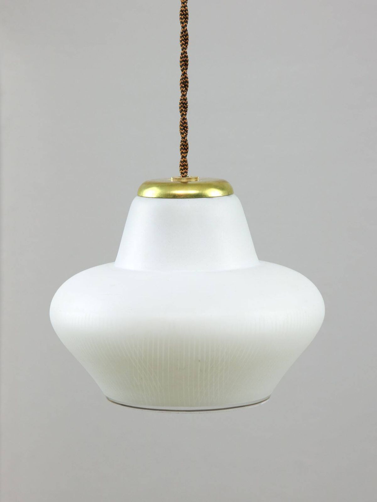 Small Italian Mid Century Pendant Lamp In Brass And Opaline Glass photo Lighting
