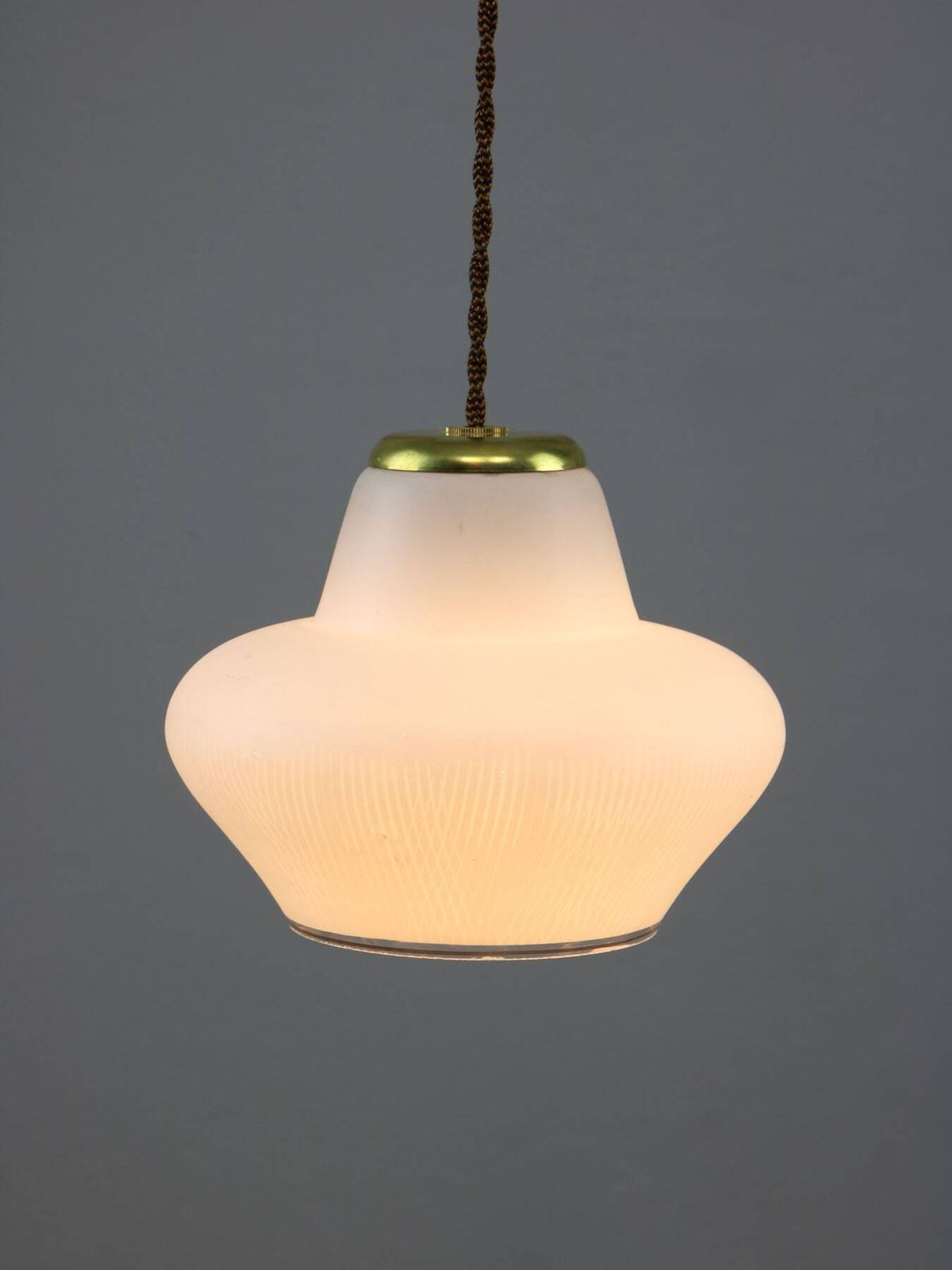 photo furniture Small Italian Mid Century Pendant Lamp In Brass And Opaline Glass