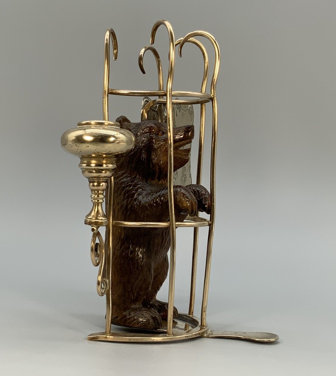 Rare 19thc Carved Black Forest Bear Novelty Desk Top Candle + Matchstick Holder photo vintage
