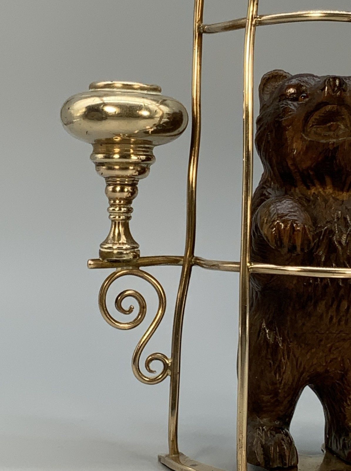 photo for sale Rare 19thc Carved Black Forest Bear Novelty Desk Top Candle + Matchstick Holder