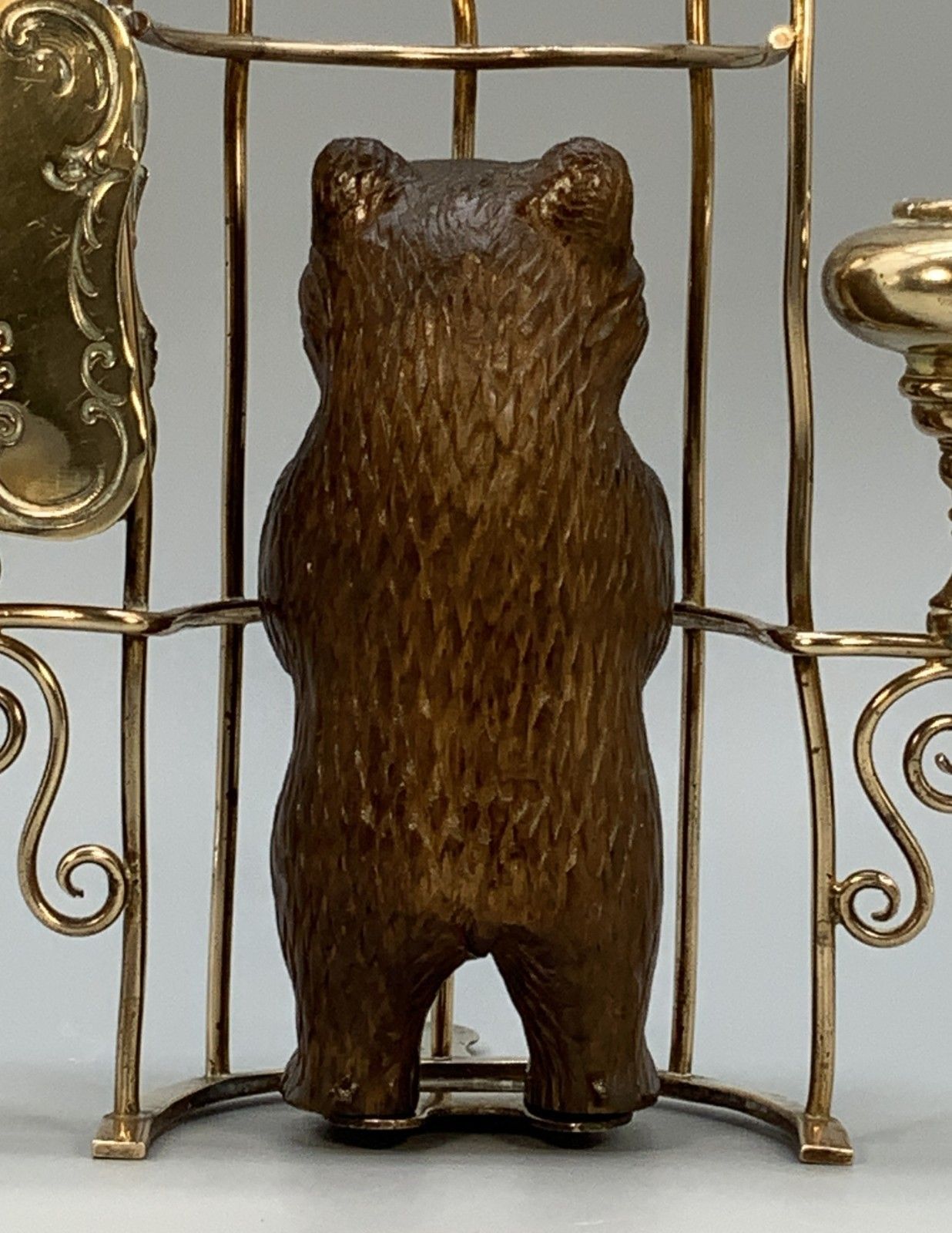 photo vinterior Rare 19thc Carved Black Forest Bear Novelty Desk Top Candle + Matchstick Holder