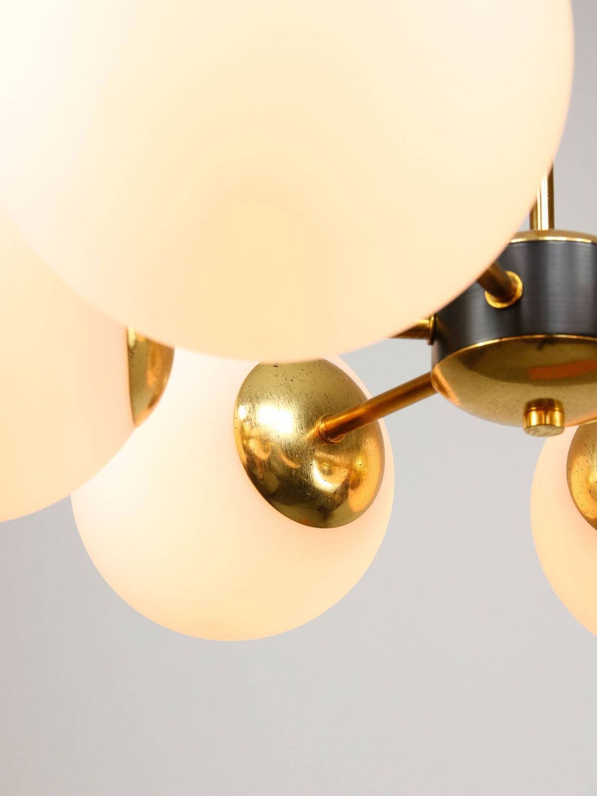 Sputnik 6 Arm Chandelier In Mid Century Modern Italian Style With Opaline Shades, 19 photo buy