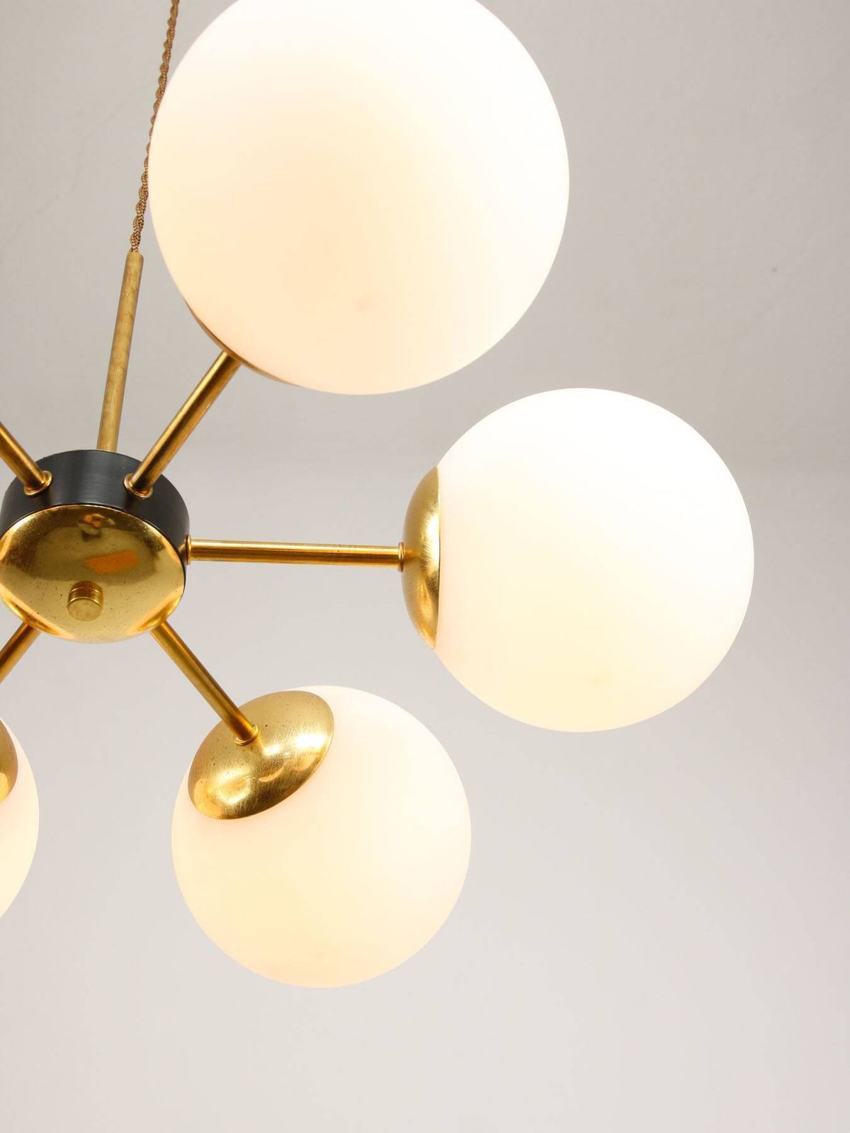 photo furniture Sputnik 6 Arm Chandelier In Mid Century Modern Italian Style With Opaline Shades, 19