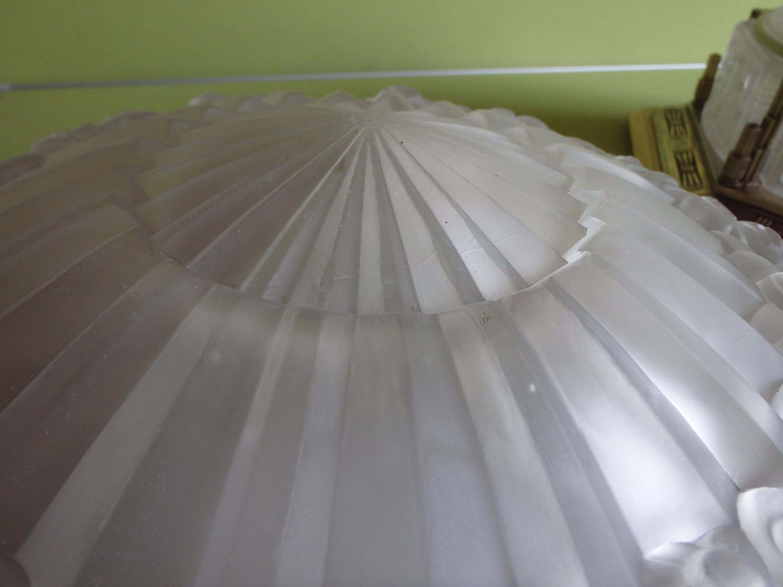 Paire Art Deco Large Ceiling Lamp Geometrical Flower Glass And Brass Verlys photo vinterior