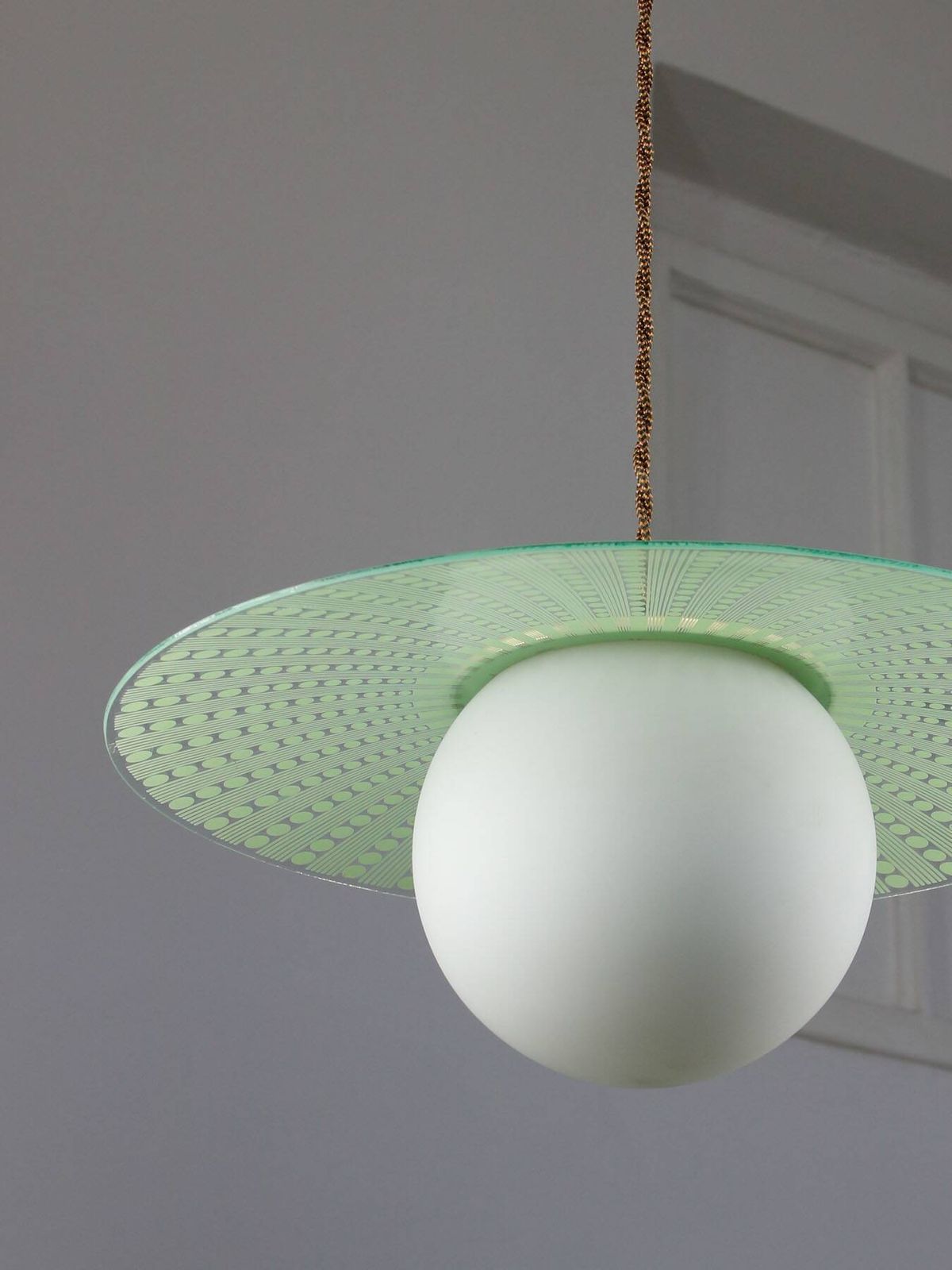 photo for sale Mid Century Italian Angel Pendant Lamp In Brass And Opaline Glass