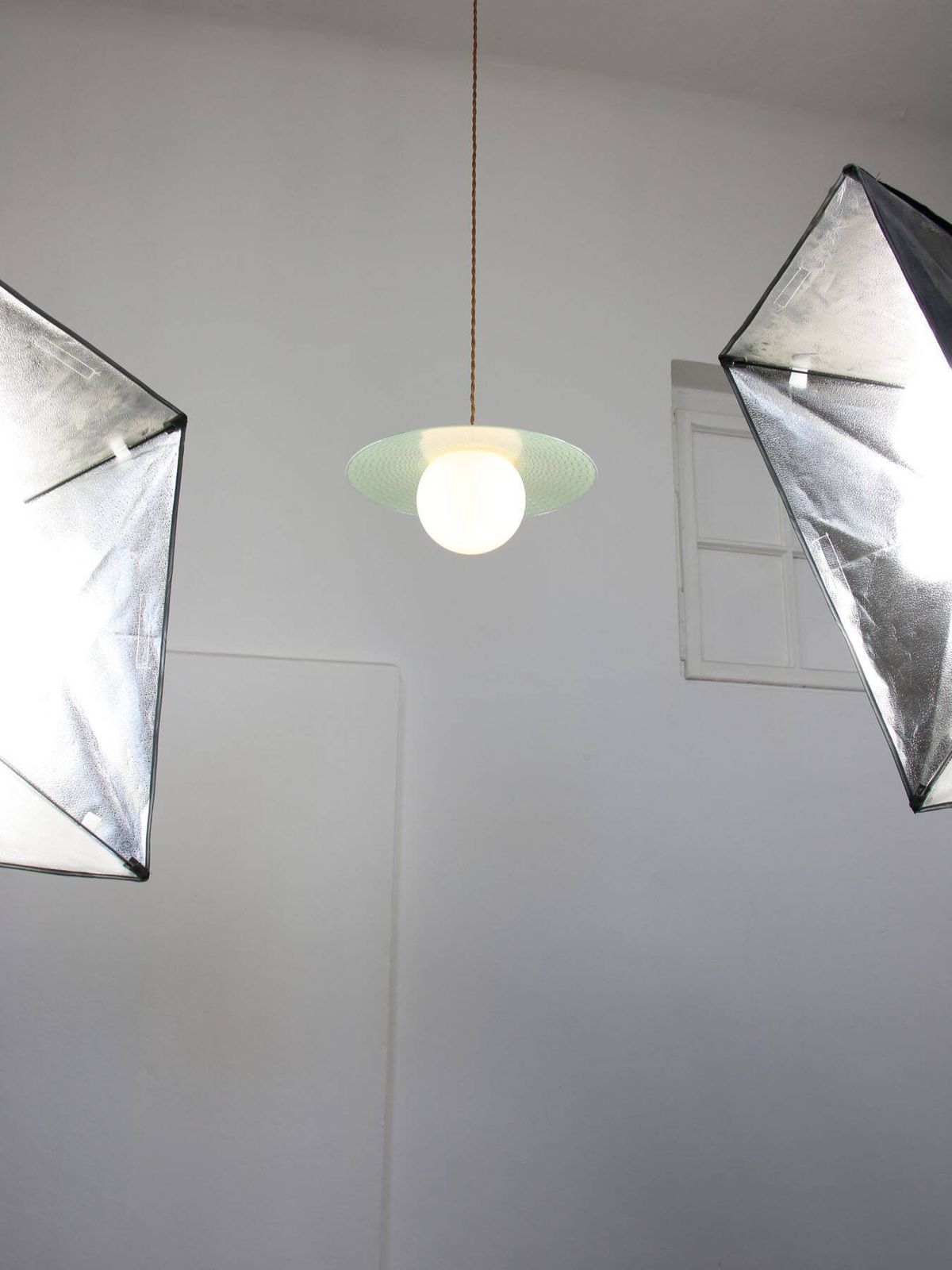 Lighting Mid Century Italian Angel Pendant Lamp In Brass And Opaline Glass photo