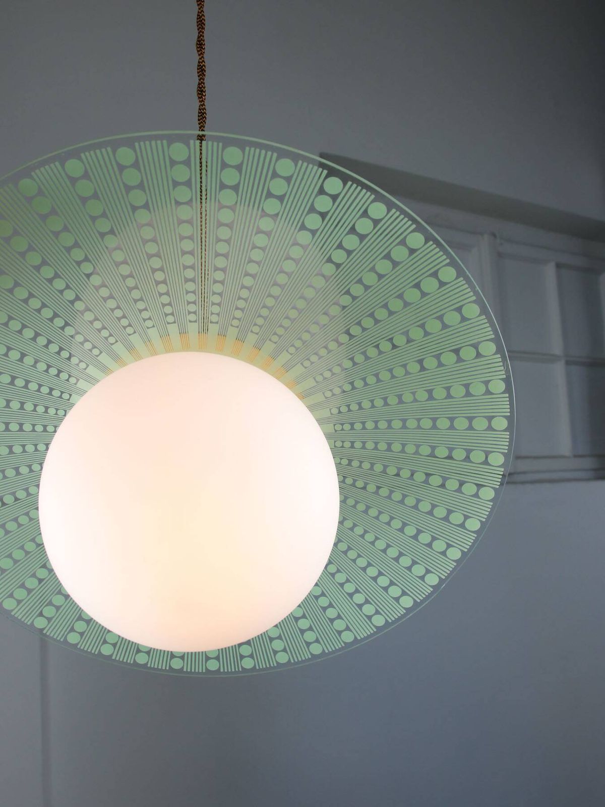 photo vinterior Mid Century Italian Angel Pendant Lamp In Brass And Opaline Glass