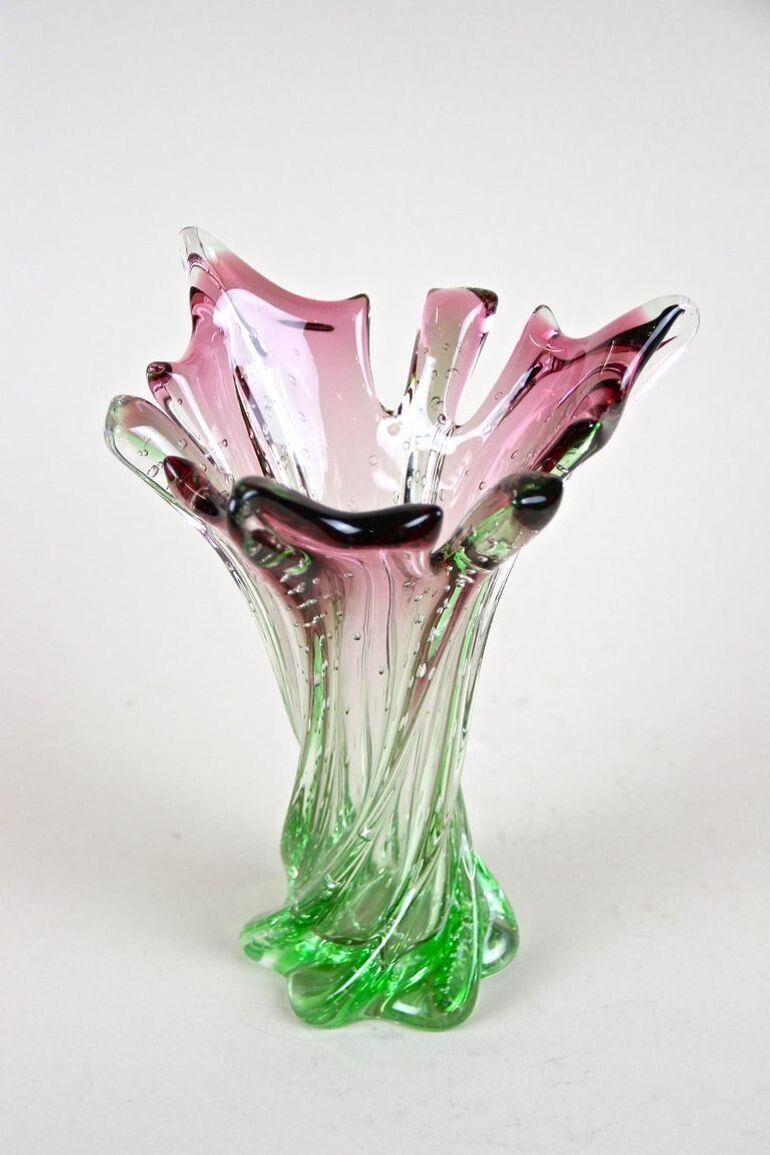 20th Century Sommerso Murano Glass Vase   Pink/ Green, Italy, Circa 1960/70 photo vinterior