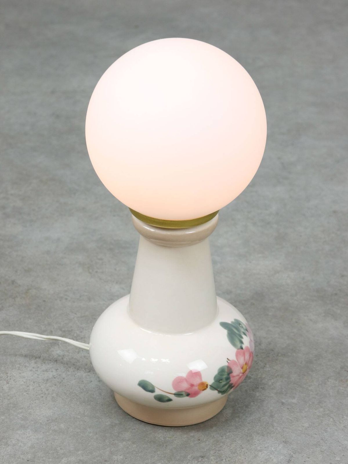 Mid Century Italian Floral Table Lamp In Ceramic And Opaline Glass photo furniture