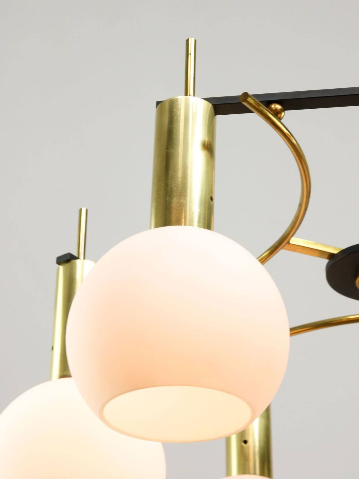 Mid Century Modern Italian Brass And Opaline Chandelier photo vintage