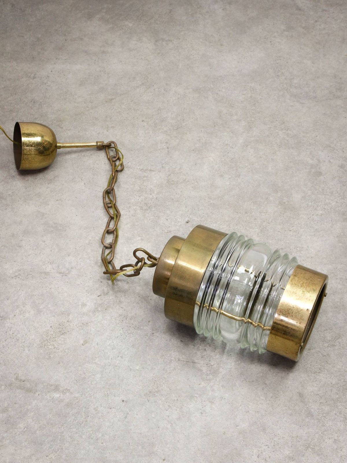 photo vintage Vintage Italian Brass And Glass Lantern Pendant Light, 1960s