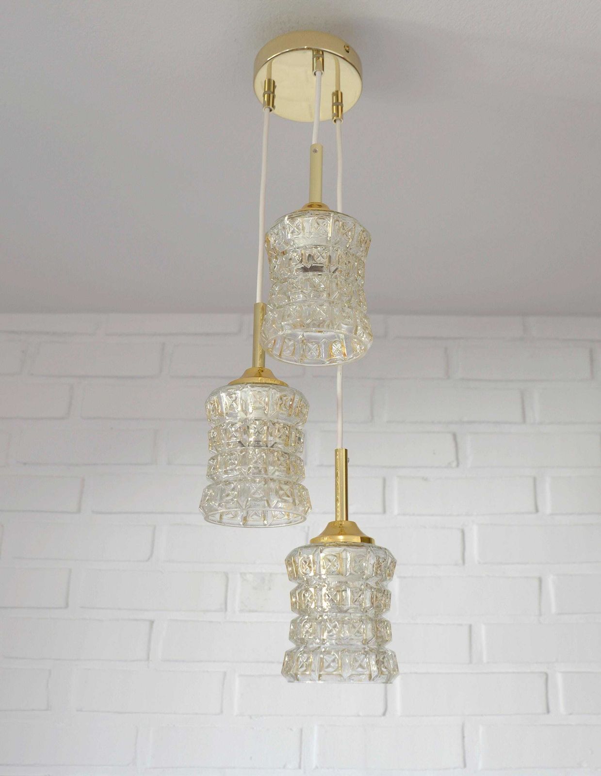 Vintage Hand Blown Glass Pendant Lamp: Mid Century Modern Cascade Light photo furniture