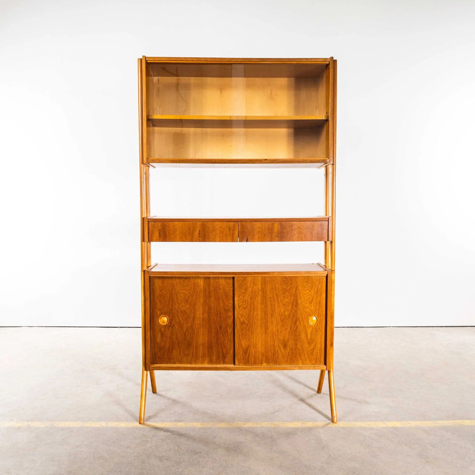 1960’s Tall Glass Mid Century Shelving Unit