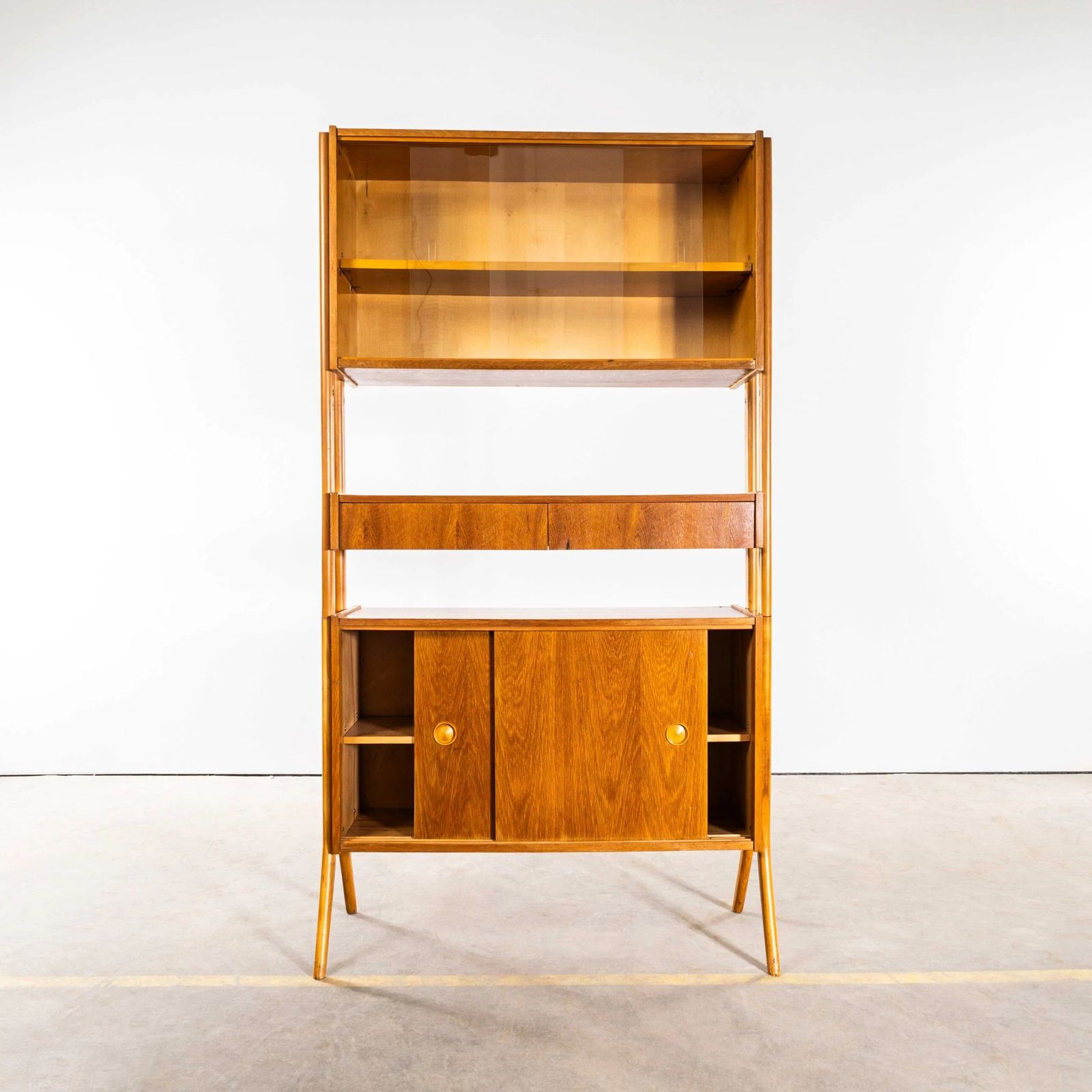 1960’s Tall Glass Mid Century Shelving Unit photo for sale