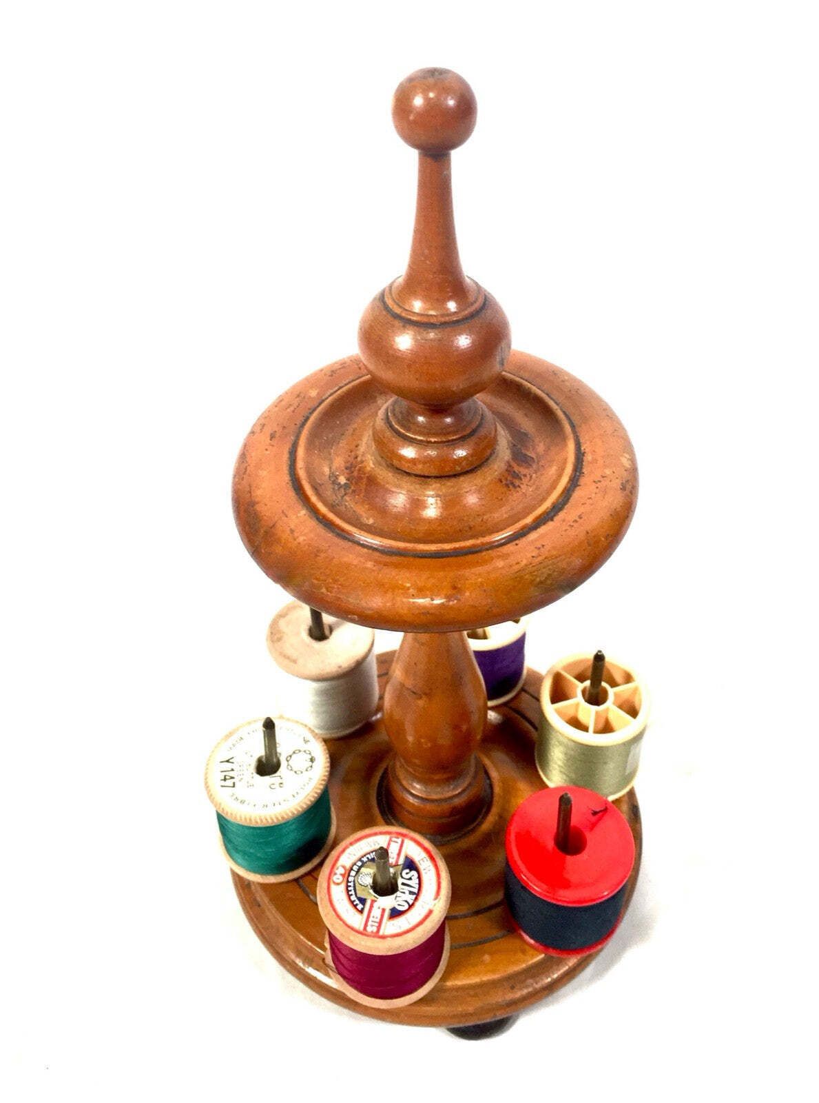 Antique Victorian Wood Sewing Bobbin Stand / Tabletop Cotton Spool Holder C.1890 photo furniture