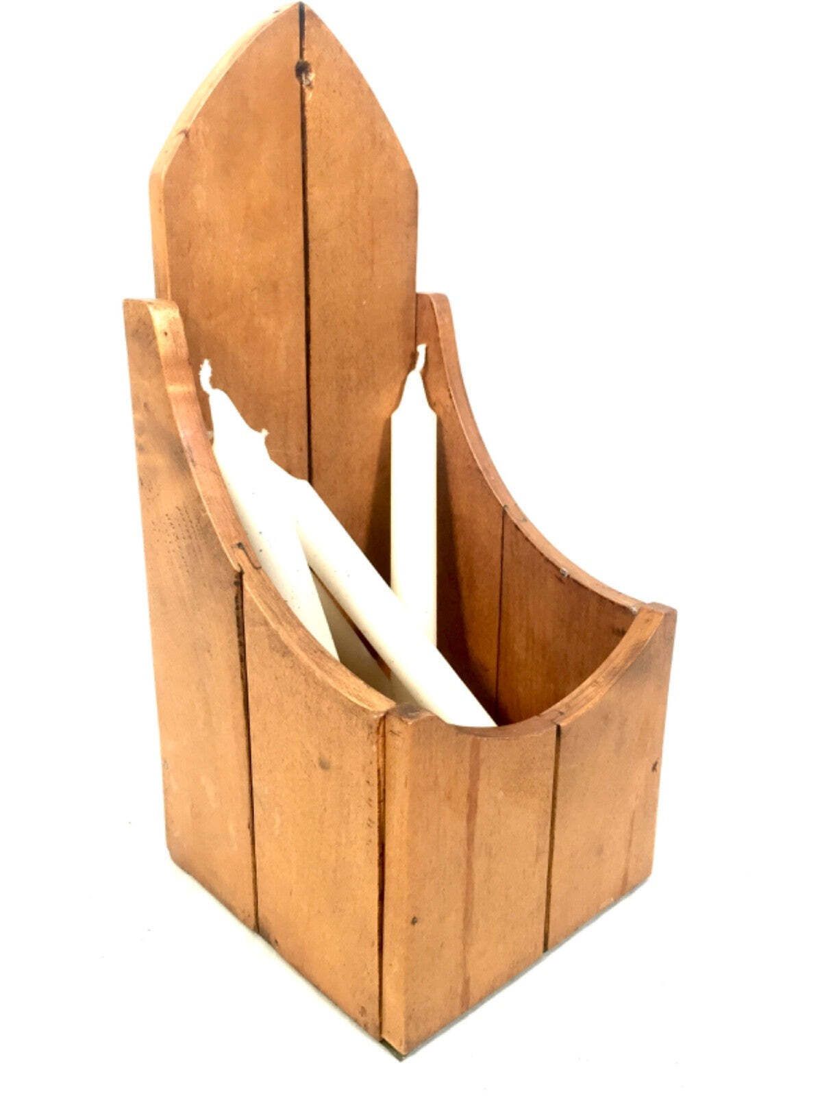 Antique Wooden Wall Hanging Pine Candle Box Church Used C.1900 photo furniture