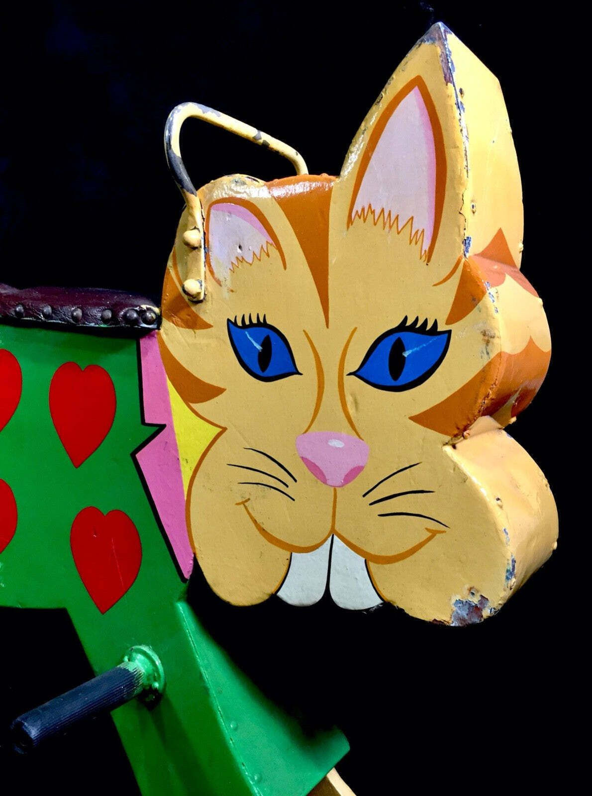 Vintage Hand Painted Salvaged Fairground Carousel Animal Cat Figure Ride C.1960 photo Art