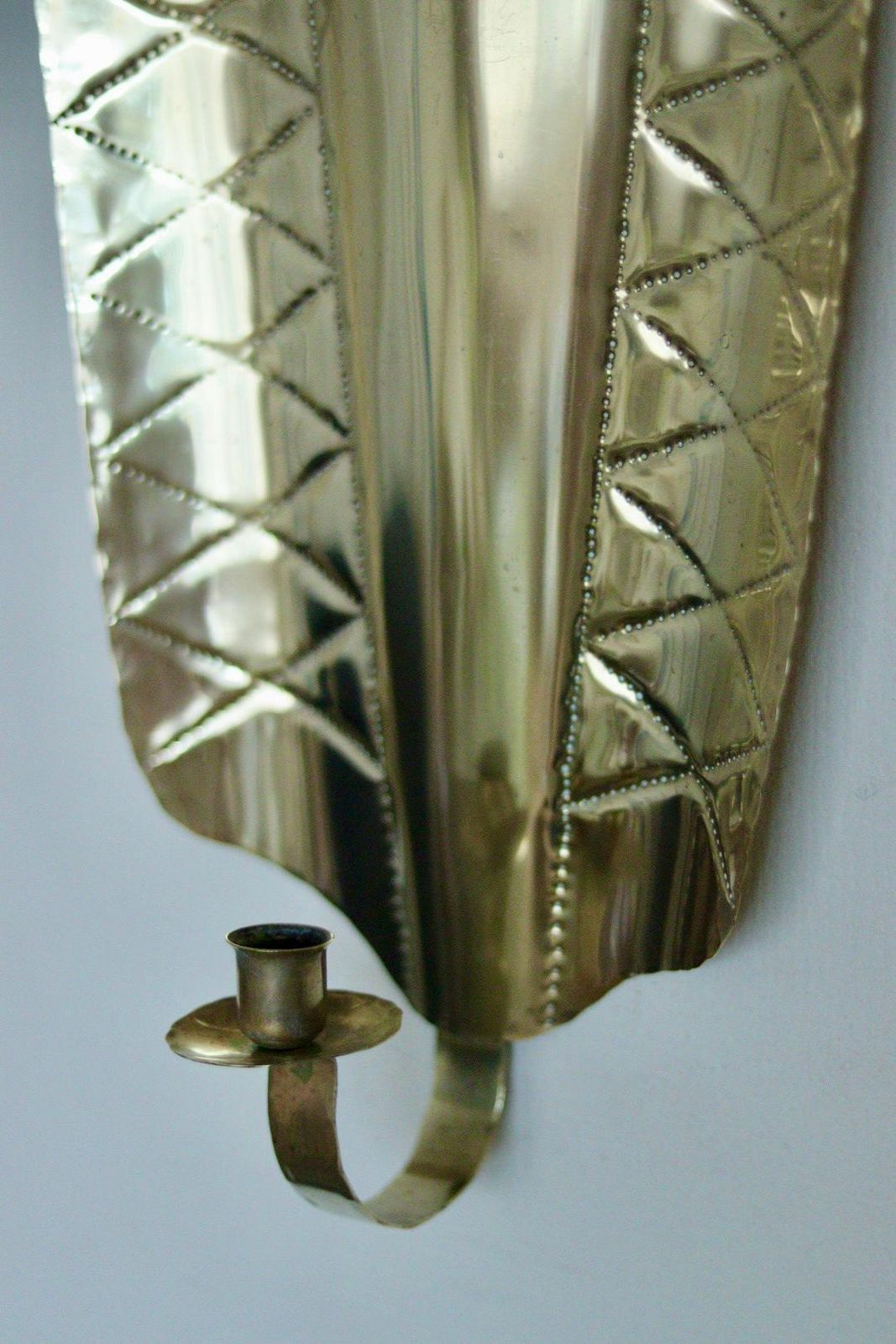Home Decor Pair Of Mid Century Swedish Brass Shield Shape Sconces photo
